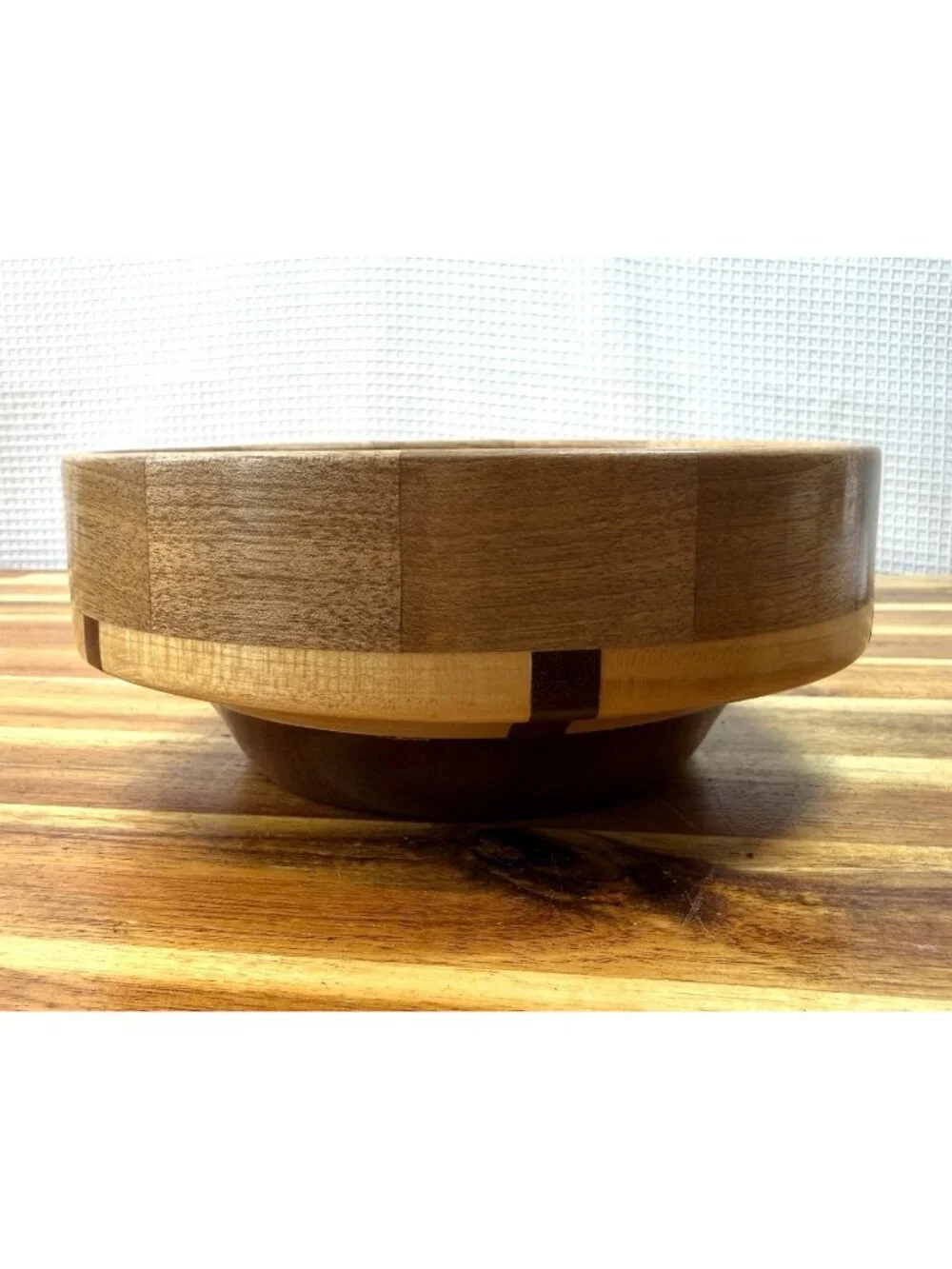 Handmade Segmented Wooden Bowl - Hand-Turned Multi-Wood Centerpiece, Decorative